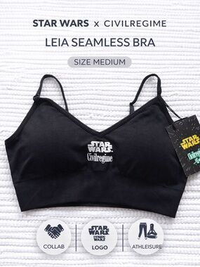 Star Wars Civil Regime Leia Seamless Bra Black M NWT Athleisure
